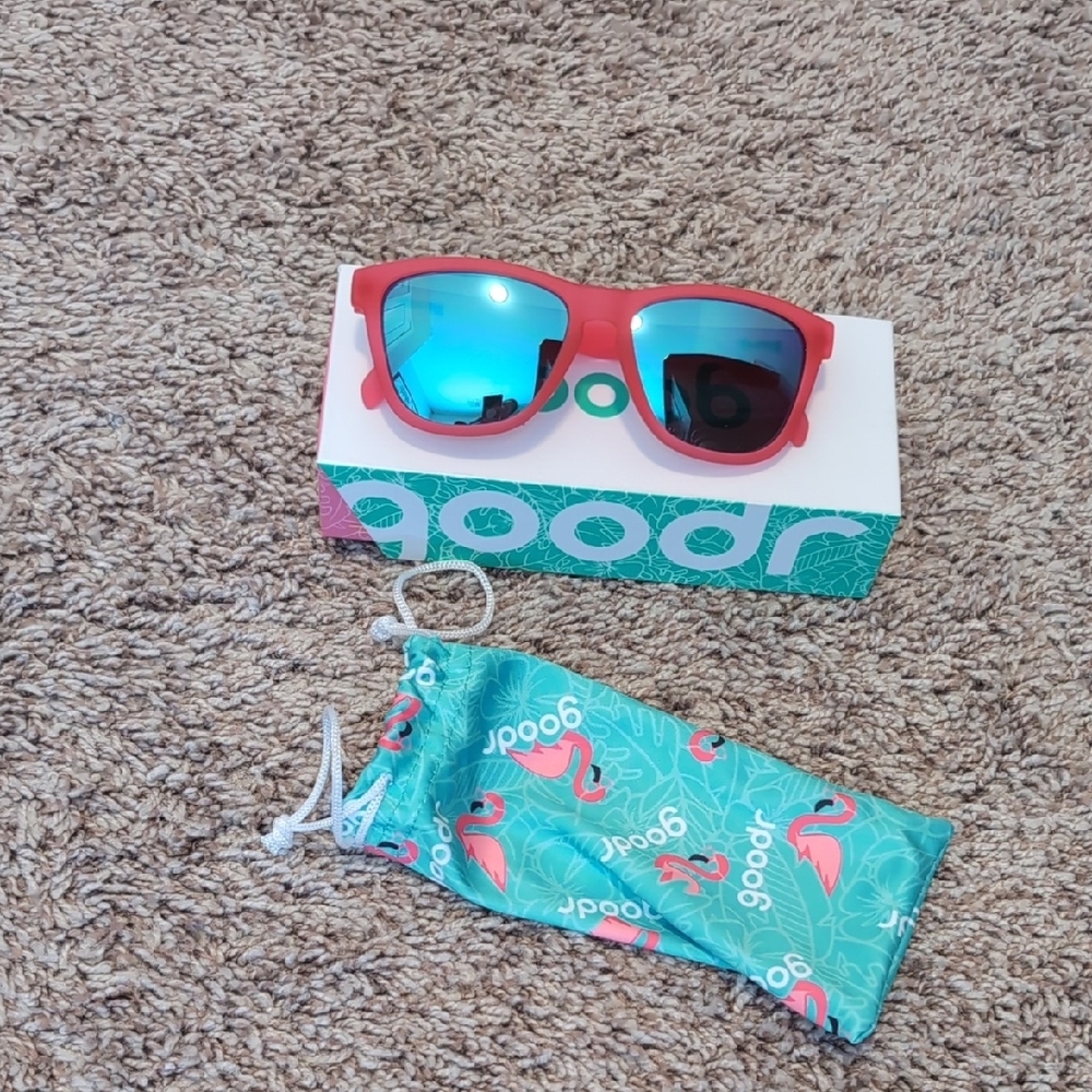 Goodr Sunglasses Pink Frames w/ Blue Lenses